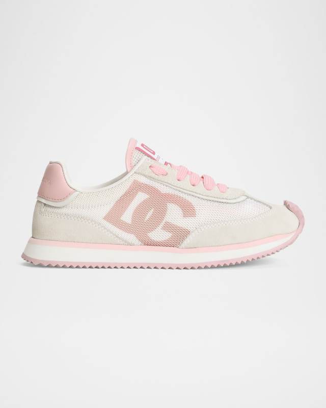 Kid's Aria Nylon & Nappa Calfskin Leather Sneakers, Kids